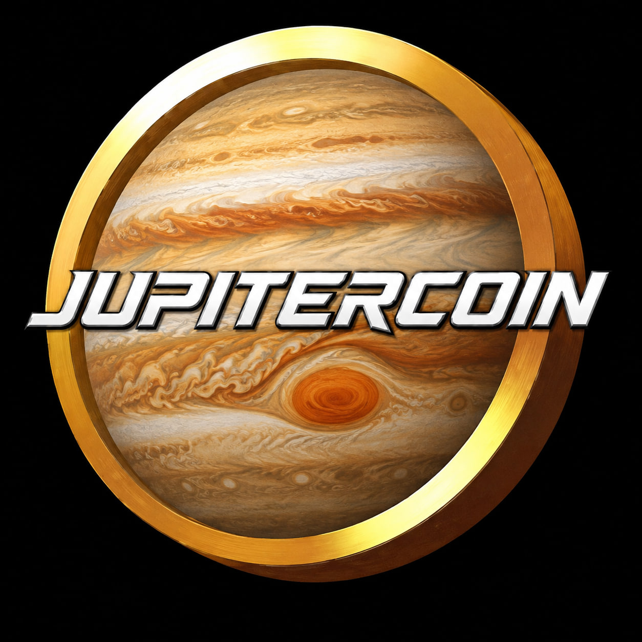 Jupiter framed in gold with the Jupitercoin wordmark